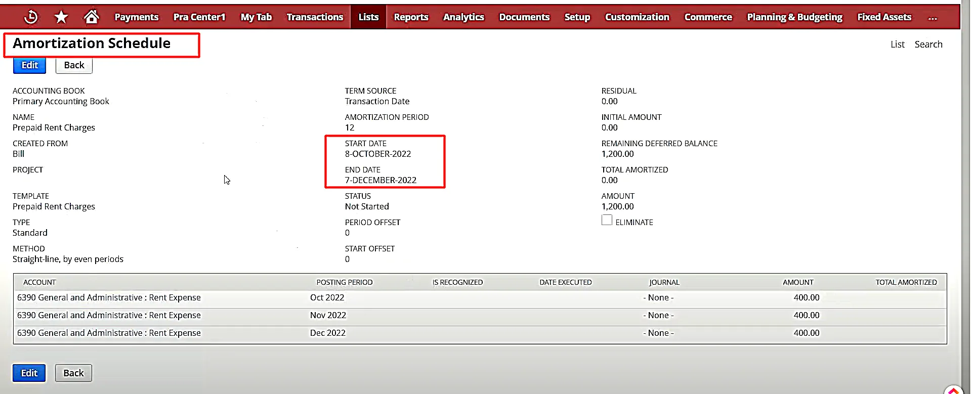 Netsuite Edit Amortization Schedule