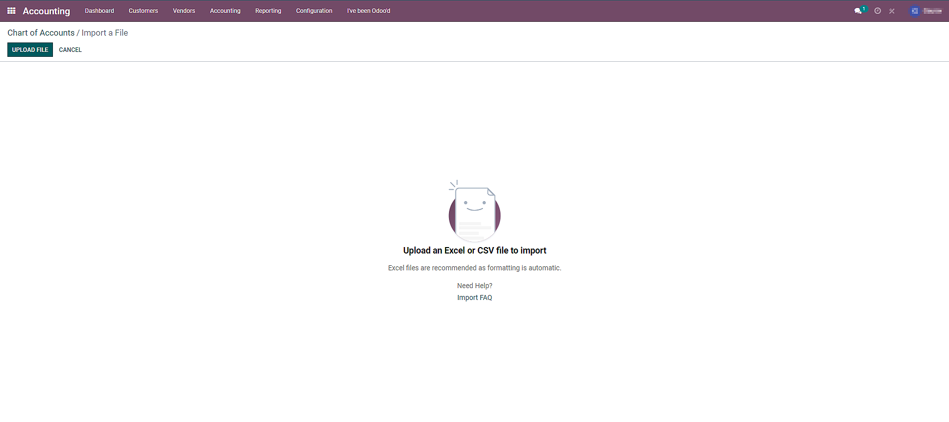 chart of accounts odoo Choose the CSV file by clicking on “Upload File”.