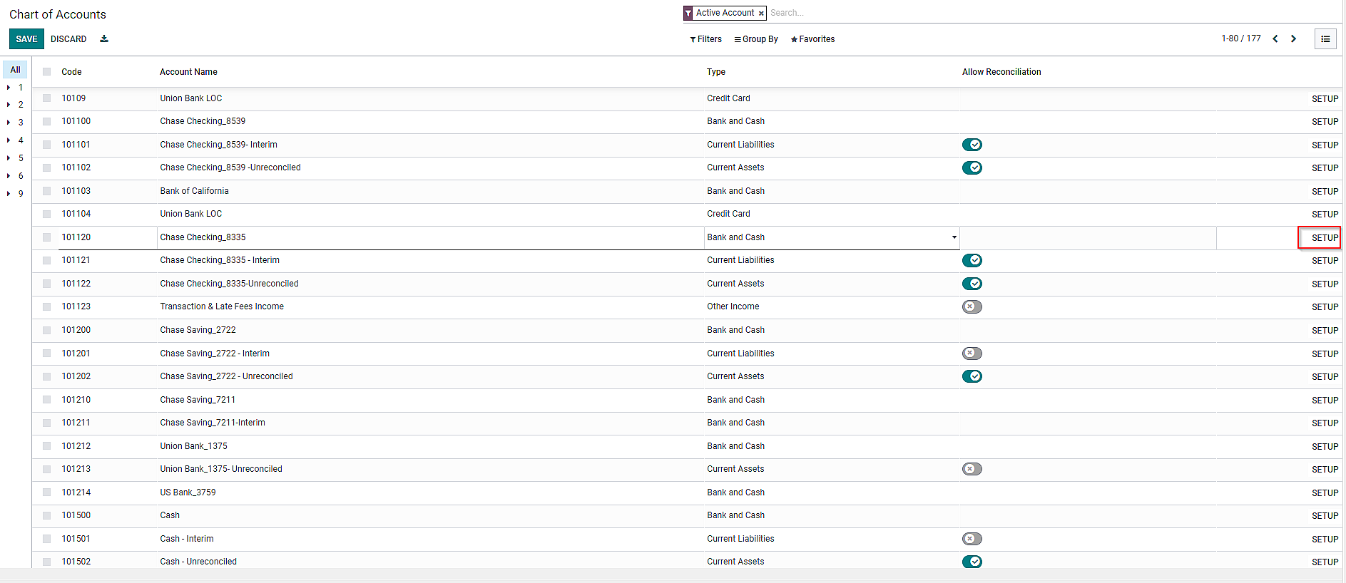 chart of accounts odoo