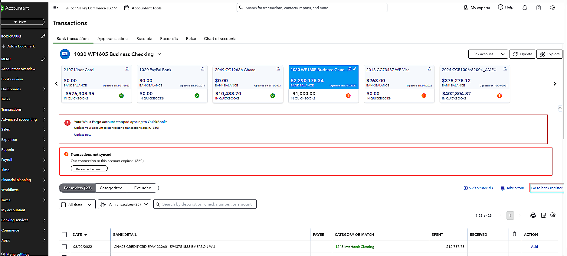 Navigate to the Bank Register in QuickBooks