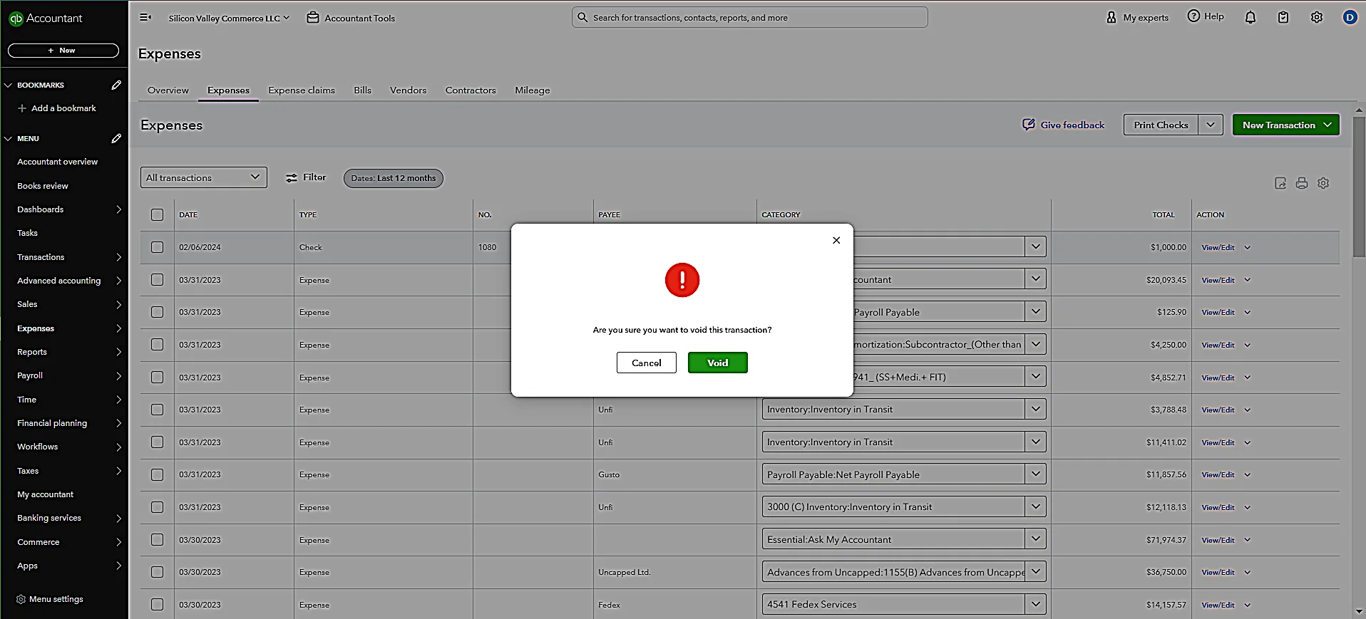 Quickbooks void Are you sure you want to void this transaction