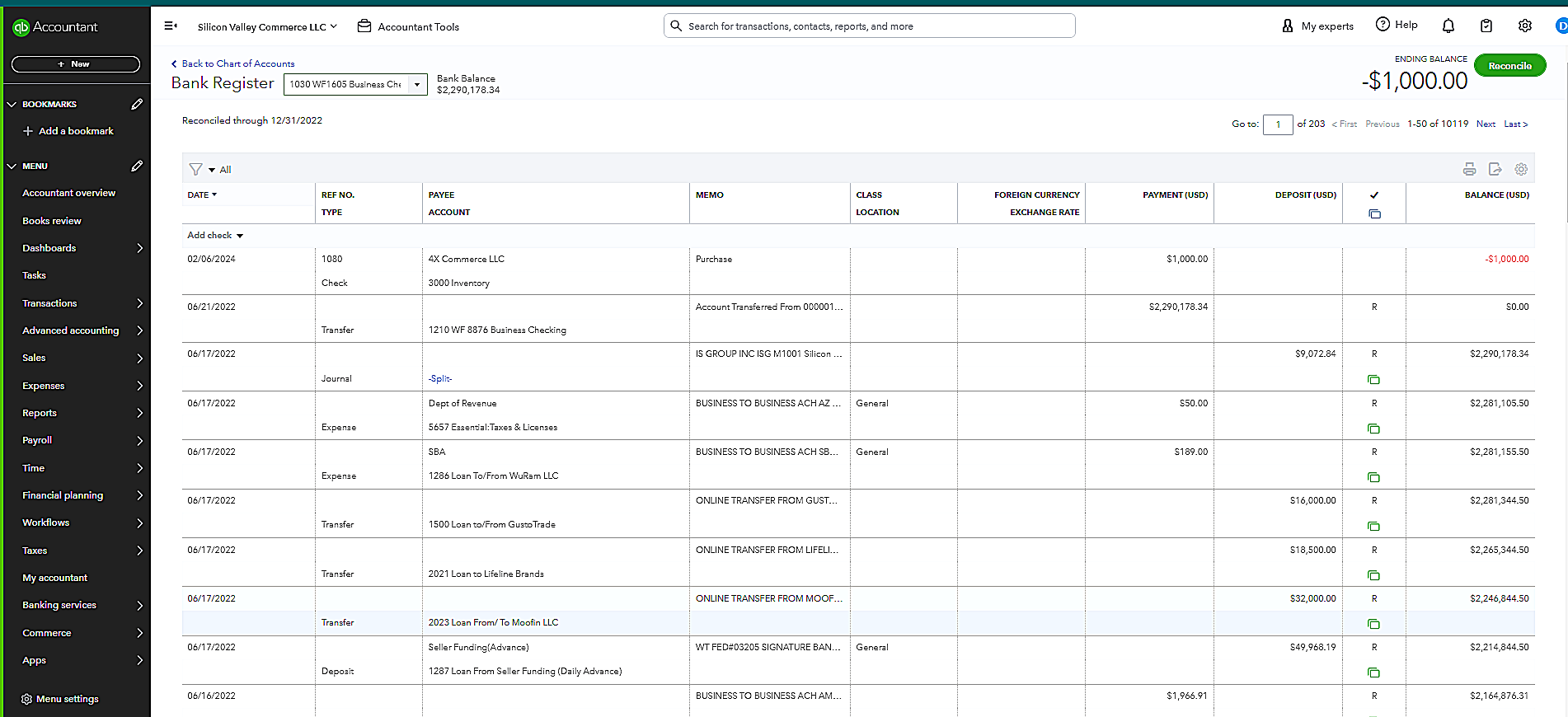 QuickBooks Go to Bank Register