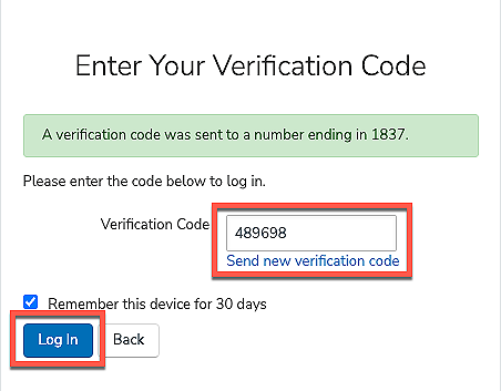 Type in the verification code you received.