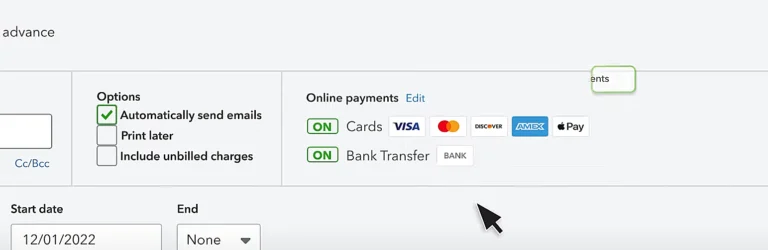 Once the online payment option is activated, enable QuickBooks autopay